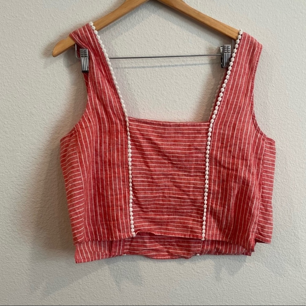 Marine Layer Stella red stripe linen blend crop tank size X-Large